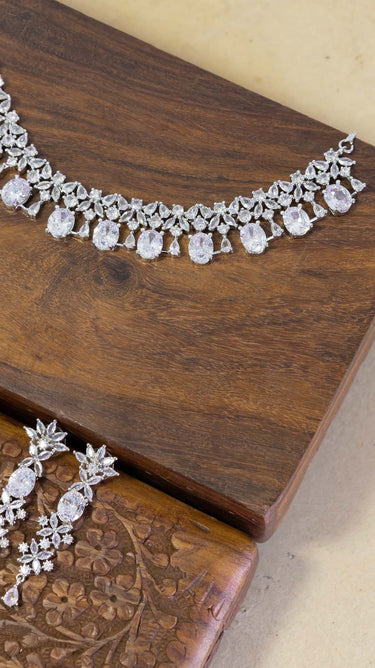 White American Diamond Necklace And Earring Rupi