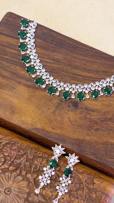 Green American Diamond Necklace And Earring Rupi
