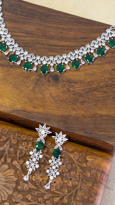 Green American Diamond Necklace And Earring Rupi