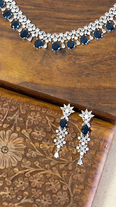 Blue American Diamond Necklace And Earring Rupi