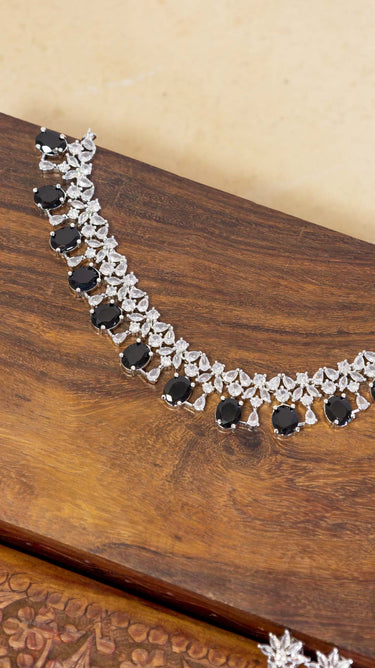 Black American Diamond Necklace And Earring Rupi
