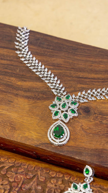 Green American Diamond Locket And Earring Regal