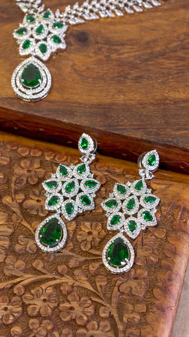 Green American Diamond Locket And Earring Regal