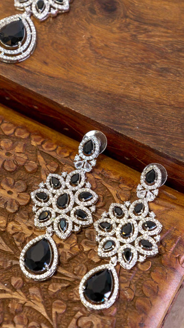 Black American Diamond Locket And Earring Regal