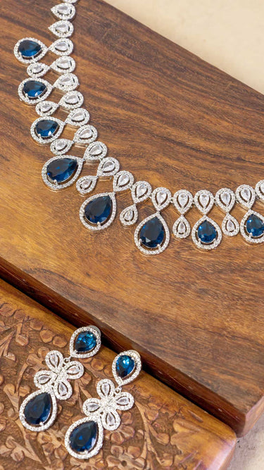 Navy Blue American Diamond Necklace And Earring Praya