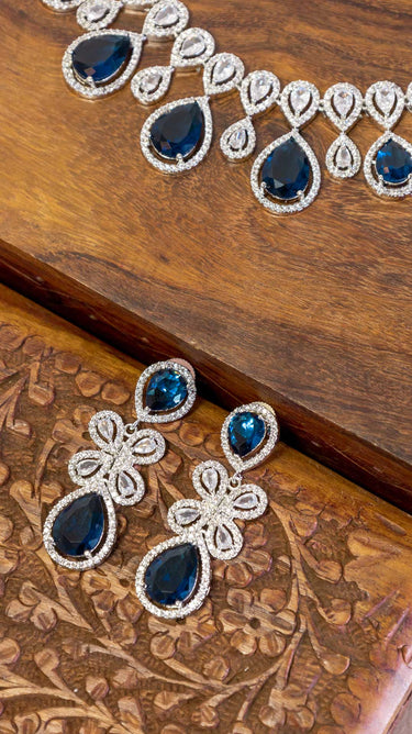 Navy Blue American Diamond Necklace And Earring Praya