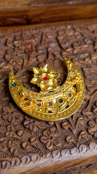 Traditional Nepali Gold Imitation Chandrama Hair Pin Navaratna