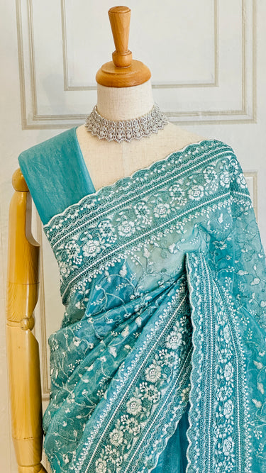 Soft Organza Saree With Thread Work