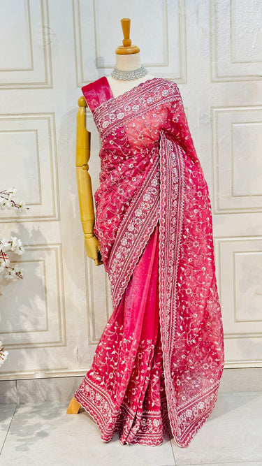 Soft Organza Saree With Thread Work
