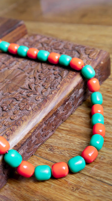 Orange and Green Biru Muga Mala Traditional Sherpa Beads