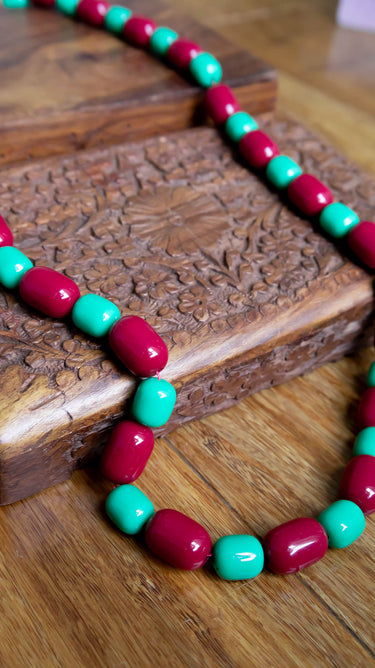 Red and Green Biru Muga Mala Traditional Sherpa Beads