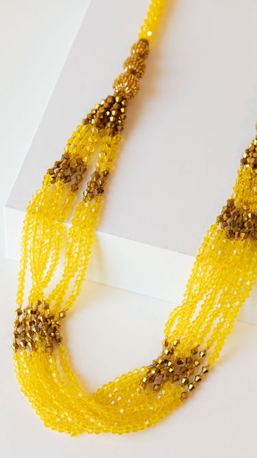 Yellow Crystal Potey Bead Necklace