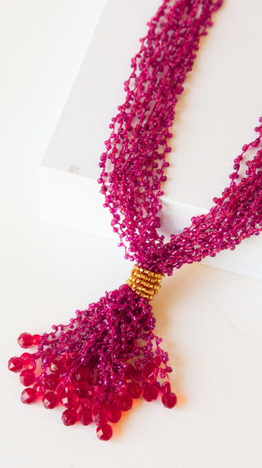 Hot Pink Crystal Potey Bead Necklace