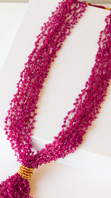 Hot Pink Crystal Potey Bead Necklace