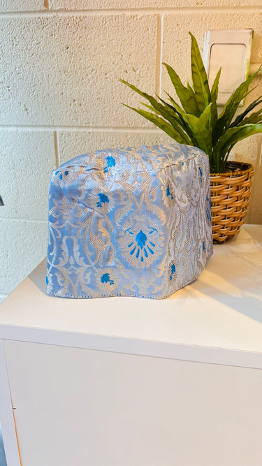 Blue & Silver Brocade Waistcoat With Topi