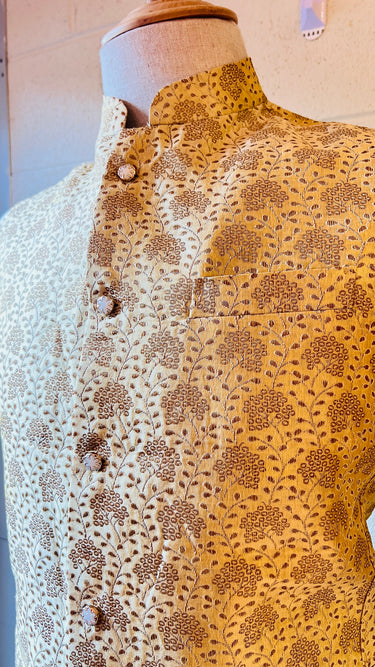 Golden Brocade Waistcoat With Topi