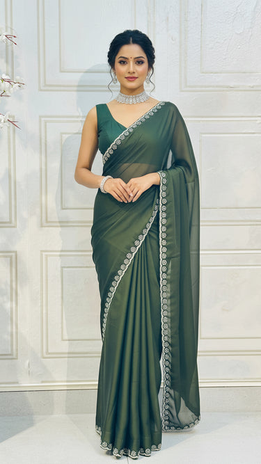 Shining Georgette Saree with Border Handwork Aanya