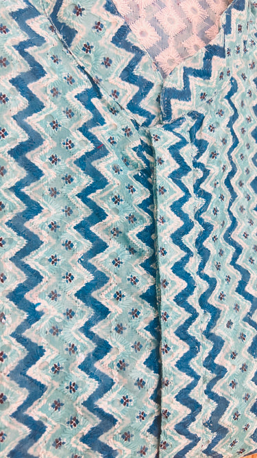 Mens printed kurta Blue and Teal