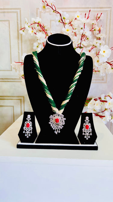Chiffon pote with Hydro Crystal American Diamond Pendent Ganesh