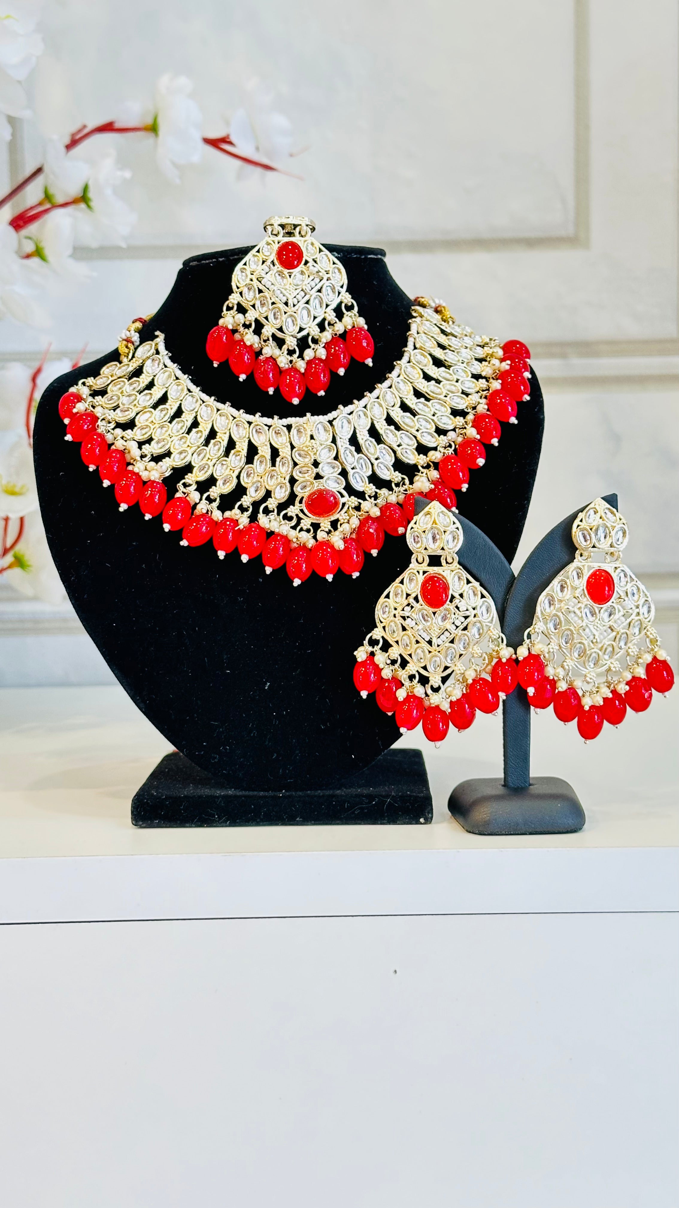 Designer Necklace Set With Earrings and Bindi