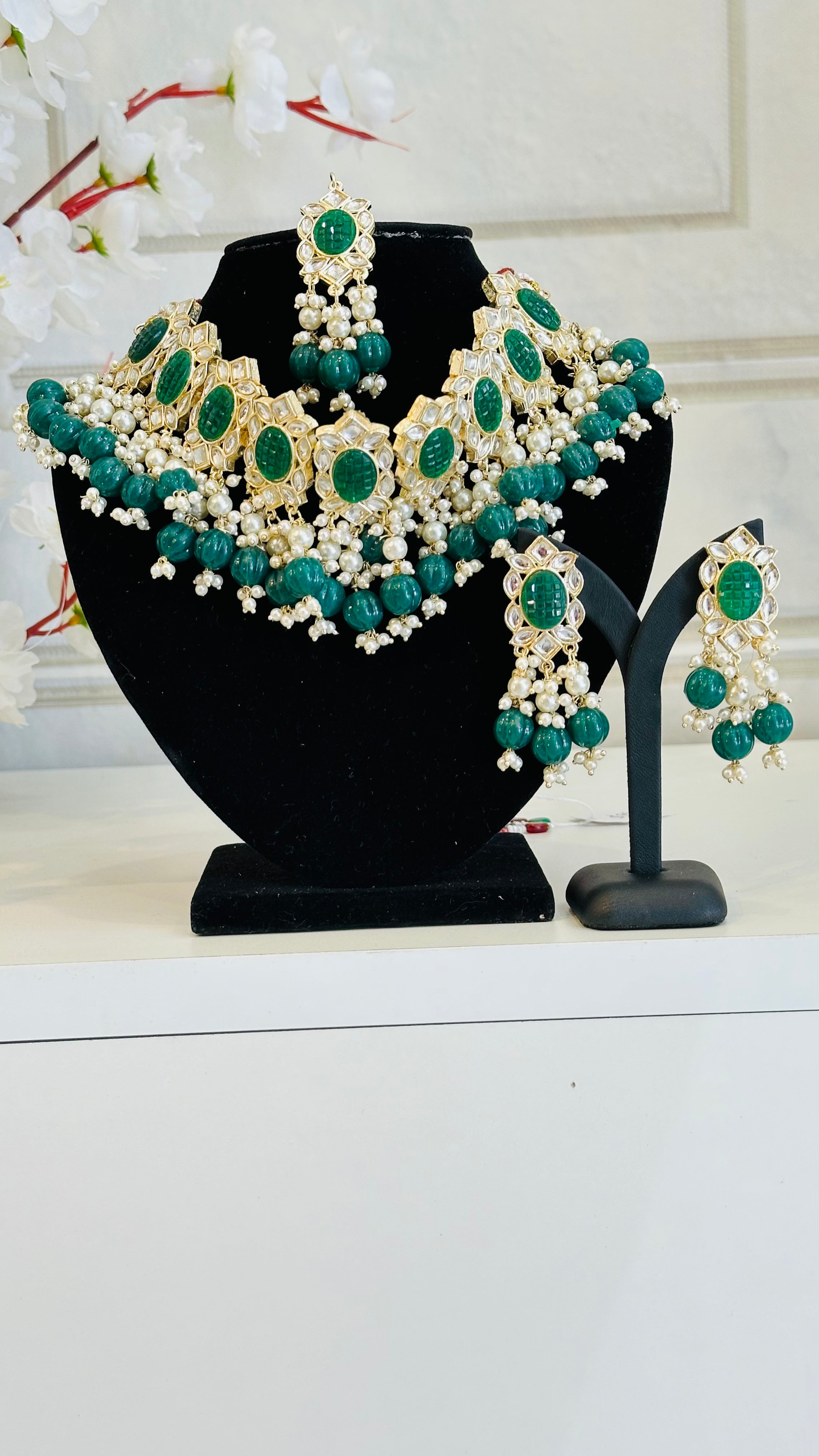 Designer Necklace Set With Earrings and Bindi