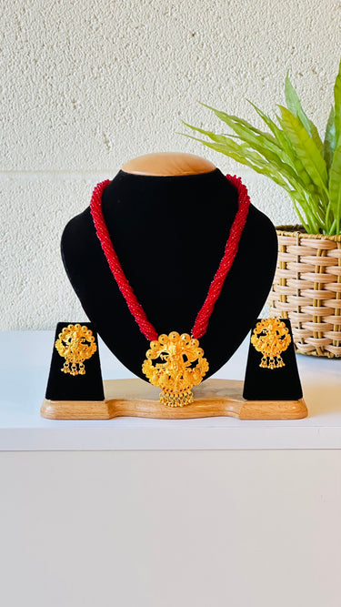 Gold Plated Hydro Crystal Temple Jewellery Tilhari With Earrings Aster