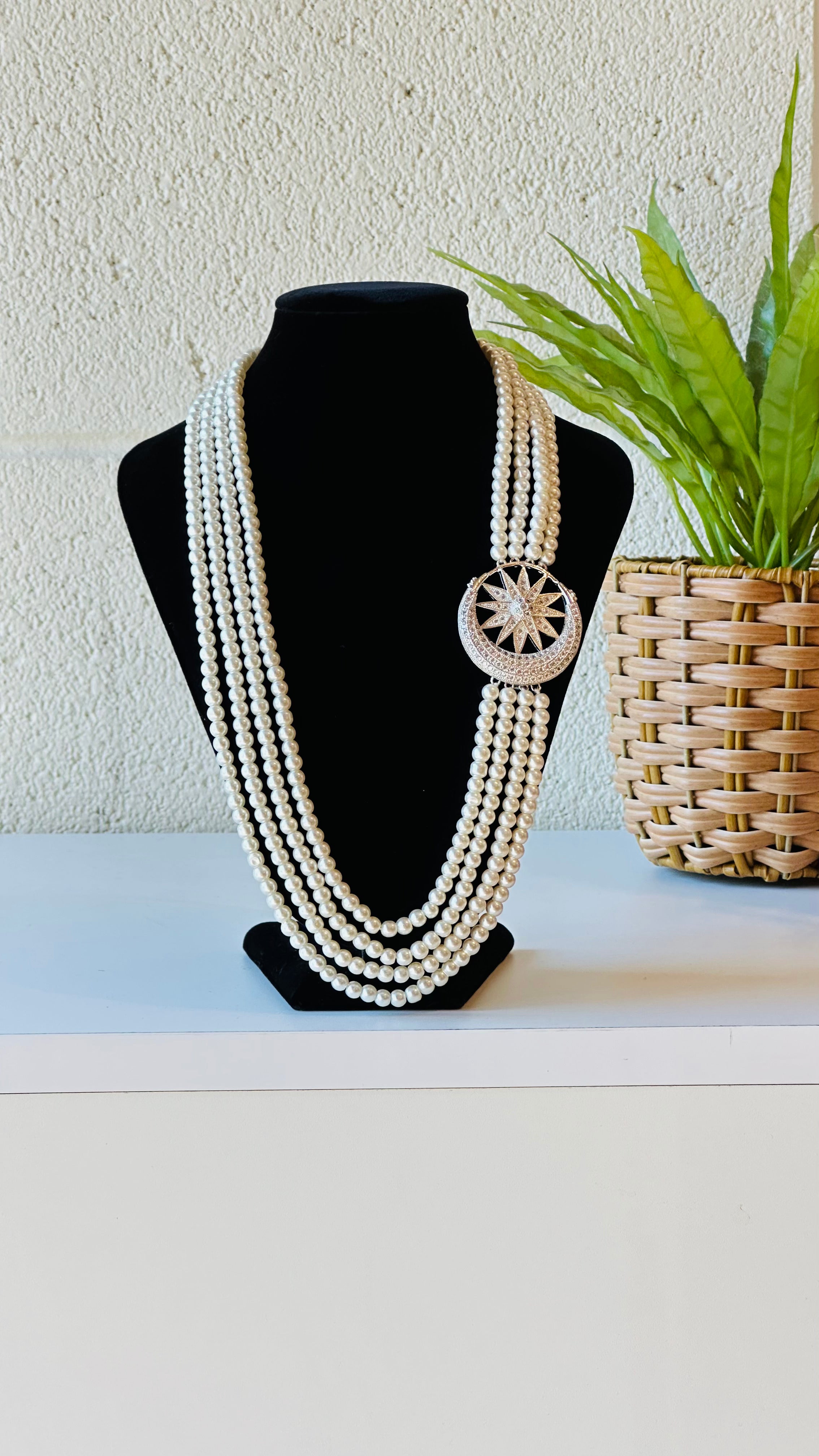 White Pearl American Diamond Necklace Chandra Haar Pansy