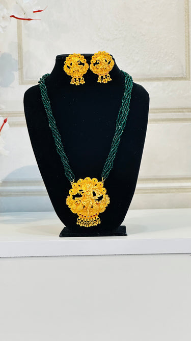Gold Plated Hydro Crystal Temple Jewellery Tilhari With Earrings Aster - House of Nepal