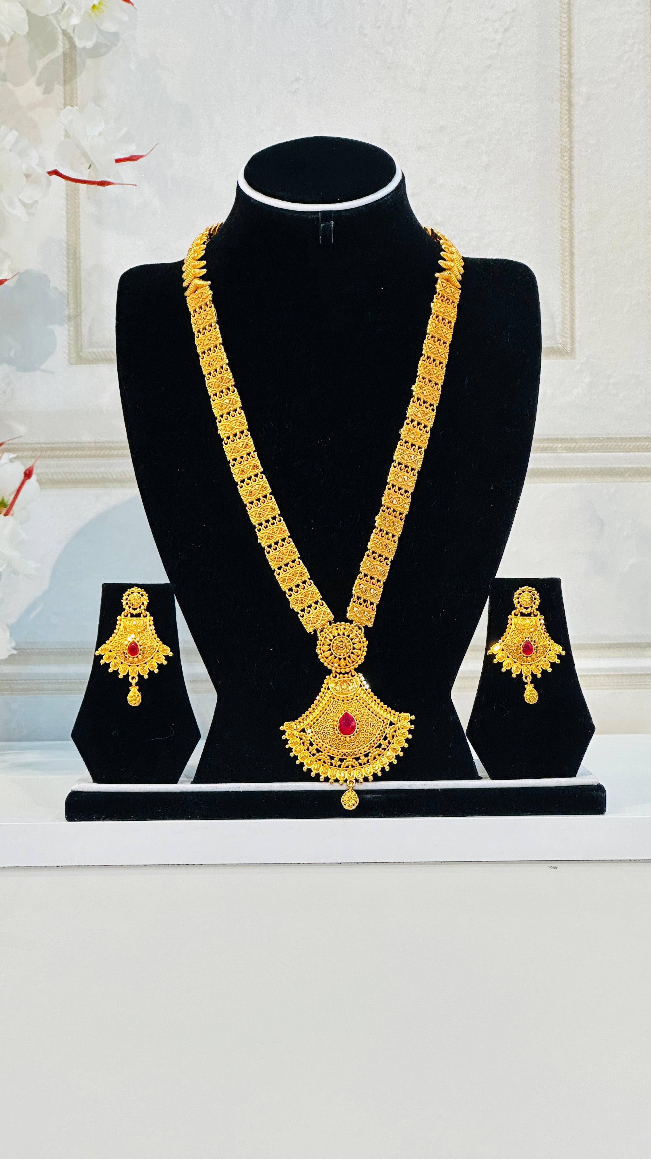 Gold Imitation Rani Haar With Earrings Flora