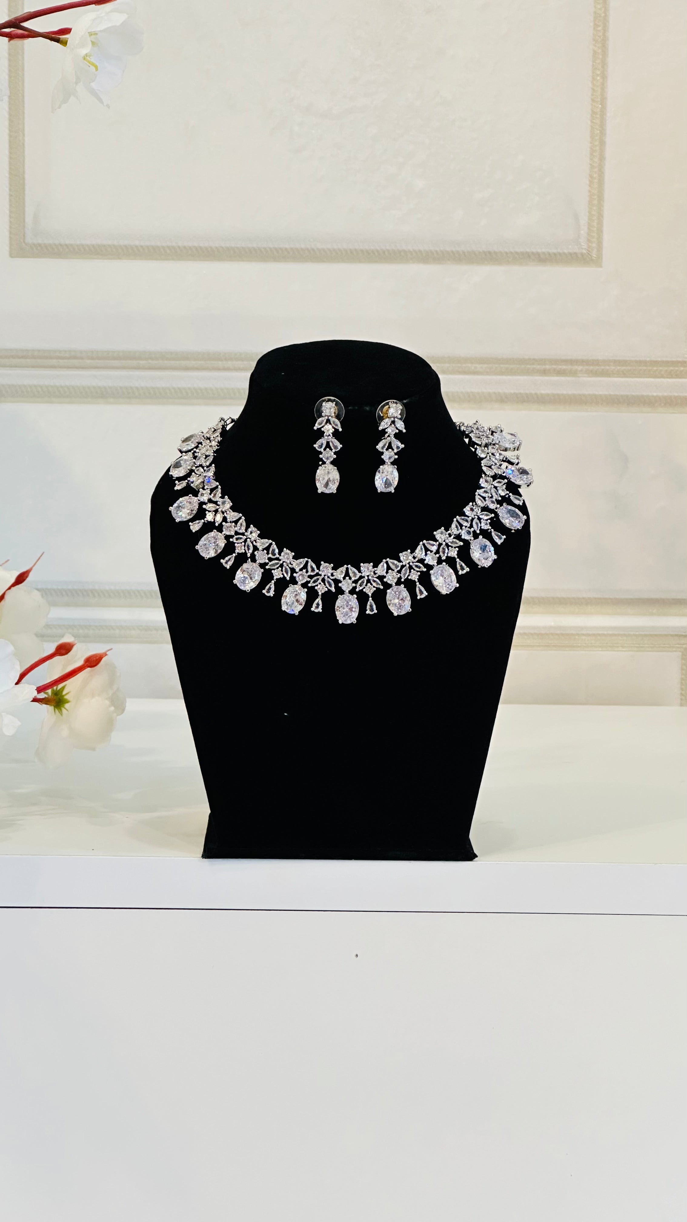 White American Diamond Necklace With Earrings Rigel