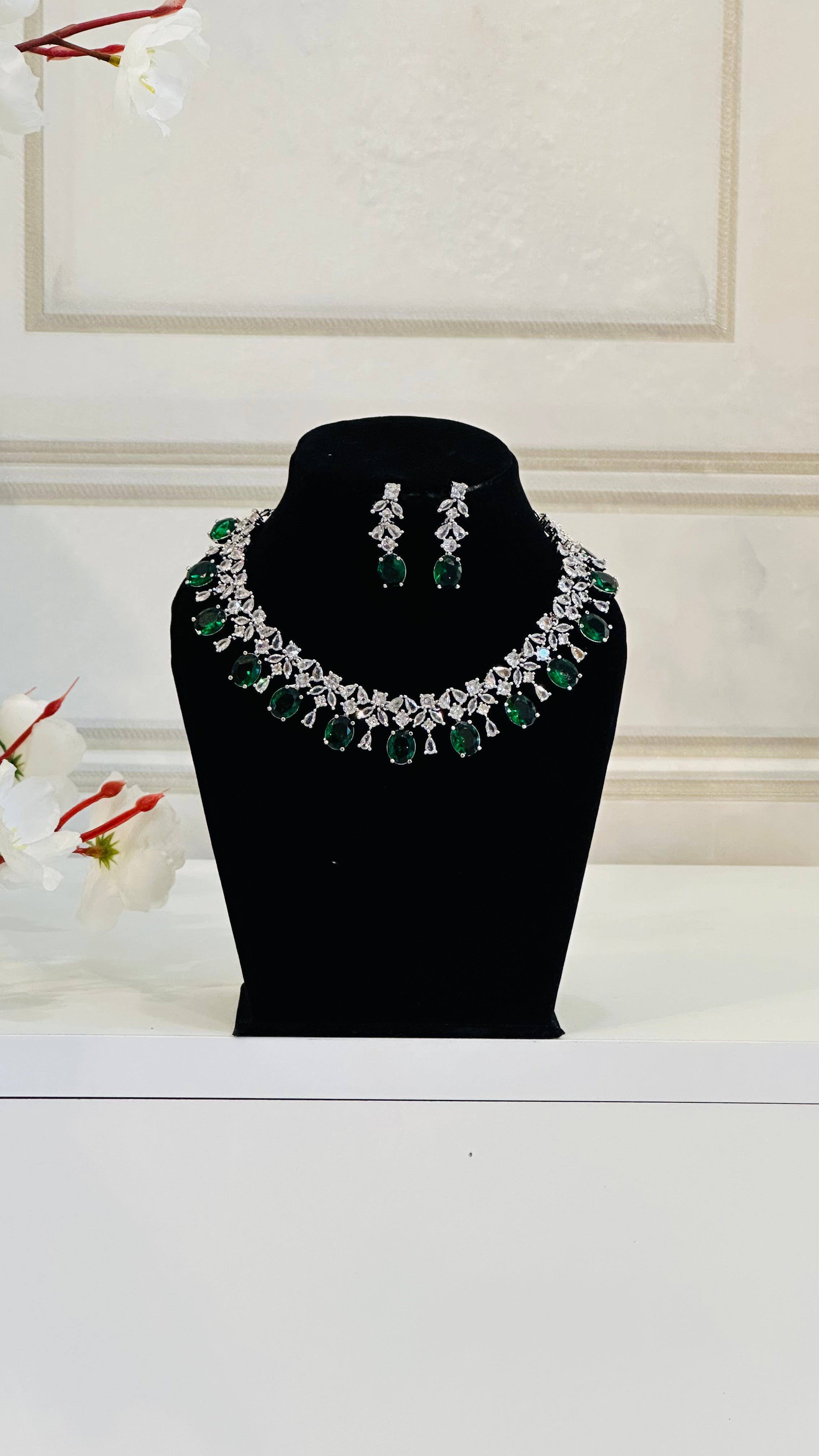 Emerald American Diamond Necklace With Earrings Rigel