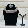 Ruby American Diamond Necklace With Earrings and Bindi Gacrux - House of Nepal