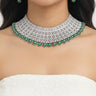 Emerald American Diamond Necklace With Earrings and Bindi - House of Nepal