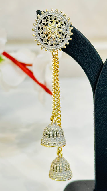 Grey Long Chain Tassel Jhumka Amaryllis - House of Nepal