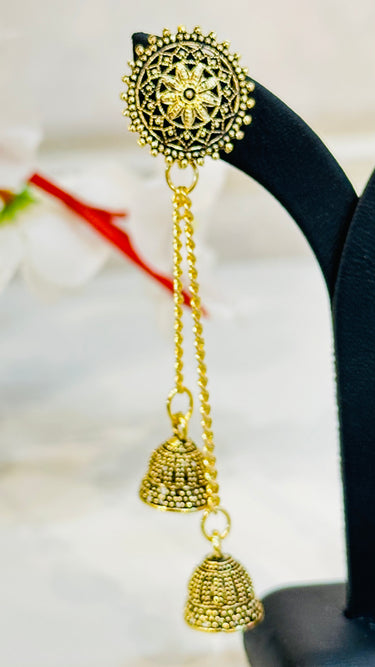 Black Golden Long Chain Tassel Jhumka Amaryllis - House of Nepal