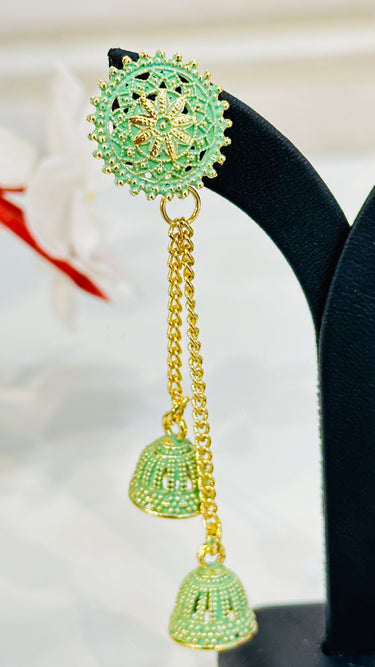 Light Aqua Long Chain Tassel Jhumka Amaryllis - House of Nepal