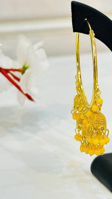 Yellow Circular Hoop Jhumka With Beads Camellia - House of Nepal