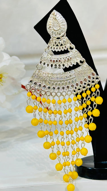 Yellow Jhumka With Long Beads Flora - House of Nepal