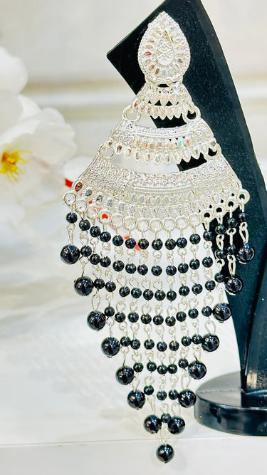 Black Jhumka With Long Beads Flora - House of Nepal