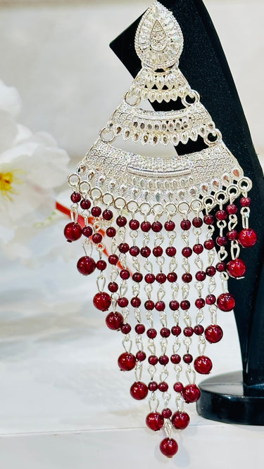 Wine Jhumka With Long Beads Flora - House of Nepal