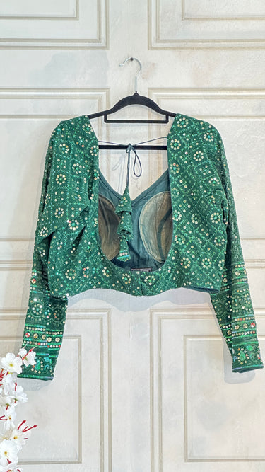 Full Sleeve Green Thread and Mirror Work Boutique Blouse