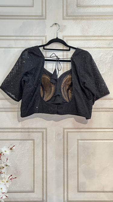 Half Sleeve Black Threadwork Boutique Blouse