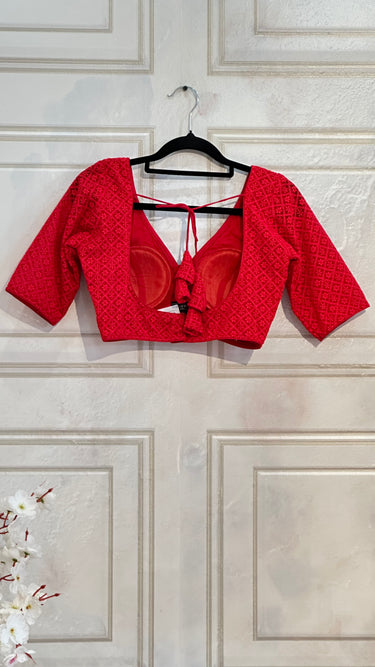 Half Sleeve Red ThreadWork Boutique Blouse