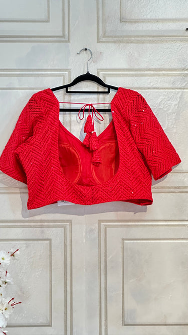 Half Sleeve Red Mirror Work Boutique Blouse