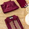 Girls Cotton Kurta in Maroon with Trouser and Shawl - House of Nepal