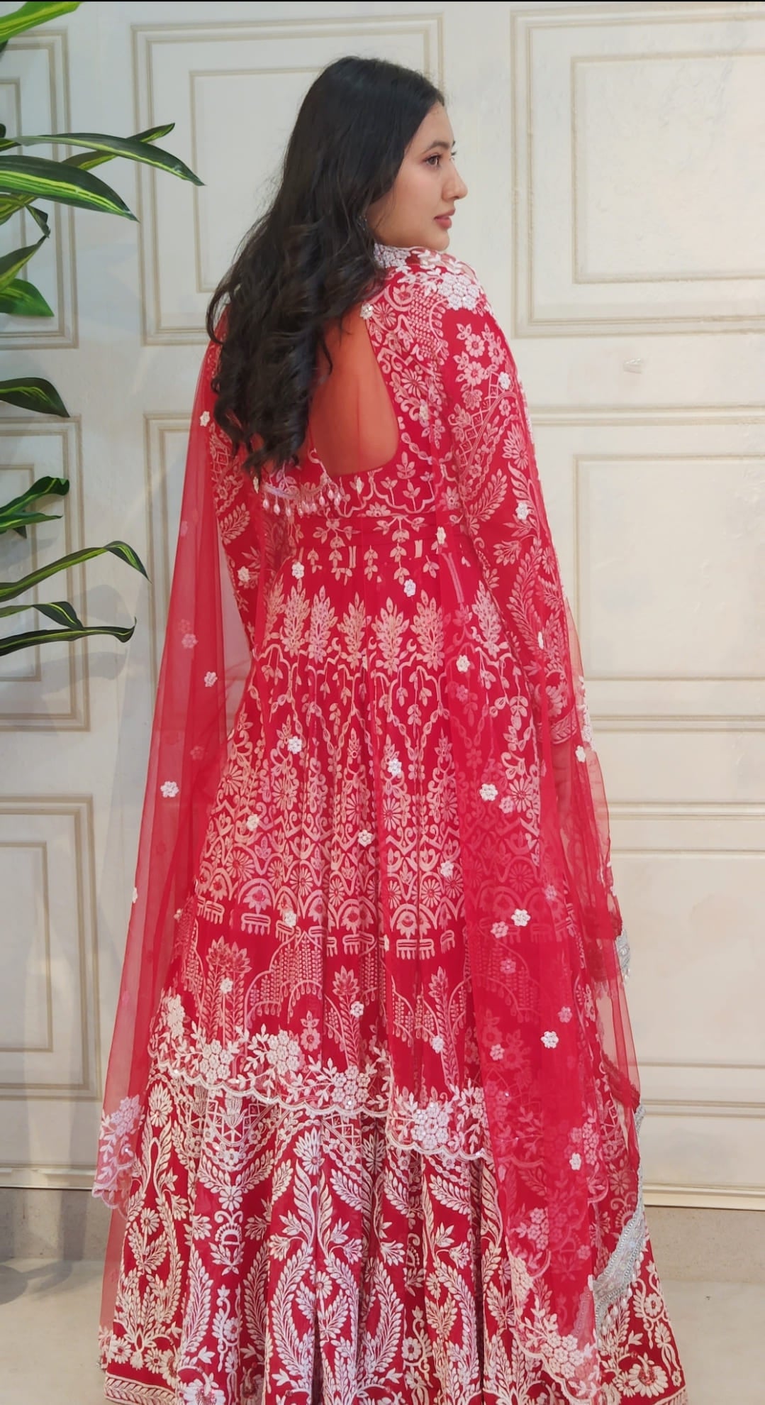 Red Thread Embroidered Lehenga with Boutique Blouse and Dupatta Kaya