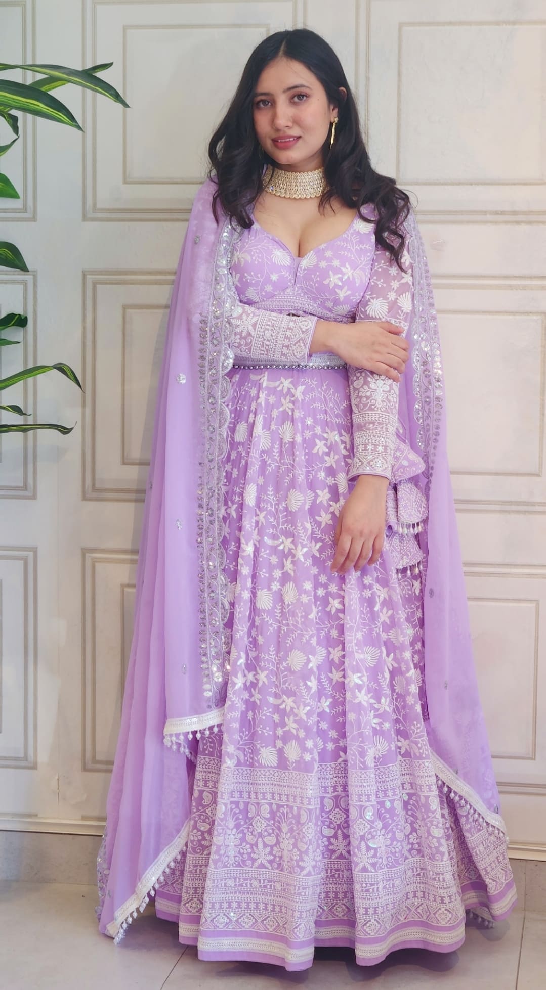 Light Lavender Thread and Colourful Sequin Embroidered Lehenga with Boutique Blouse and Dupatta