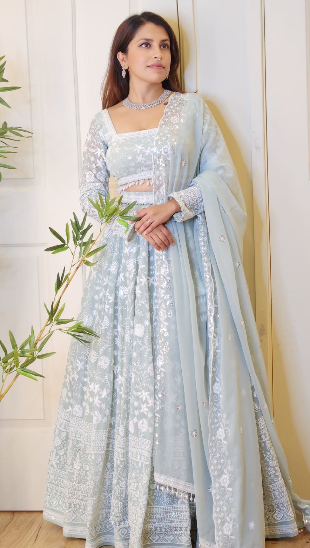 Brittany Blue Thread and Colourful Sequin Embroidered Lehenga with Boutique Blouse and Dupatta