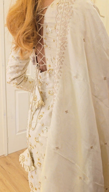 Gold Cosmos Handwork Garara Suit with Shawl