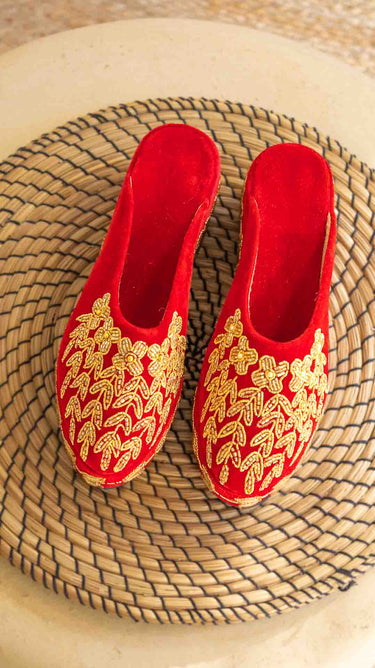 Bridal Hand Embroidered Velvet Jutti Lily - House of Nepal